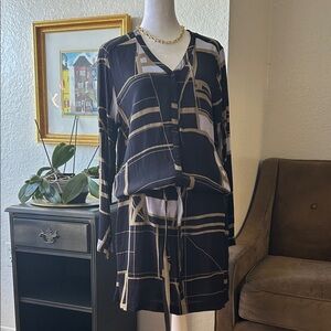 Coster Copenhagen Chic Black and Tan Geometric Dress -Sz 36